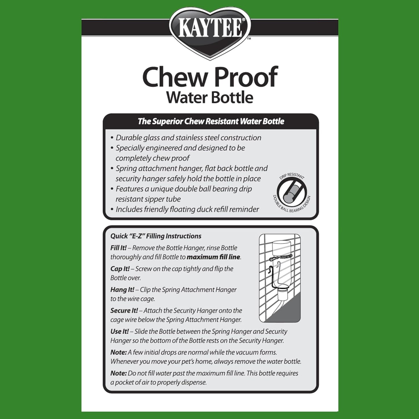 Kaytee Chew-Proof Water Bottle for Pet Ferrets and Rabbits, 26 oz