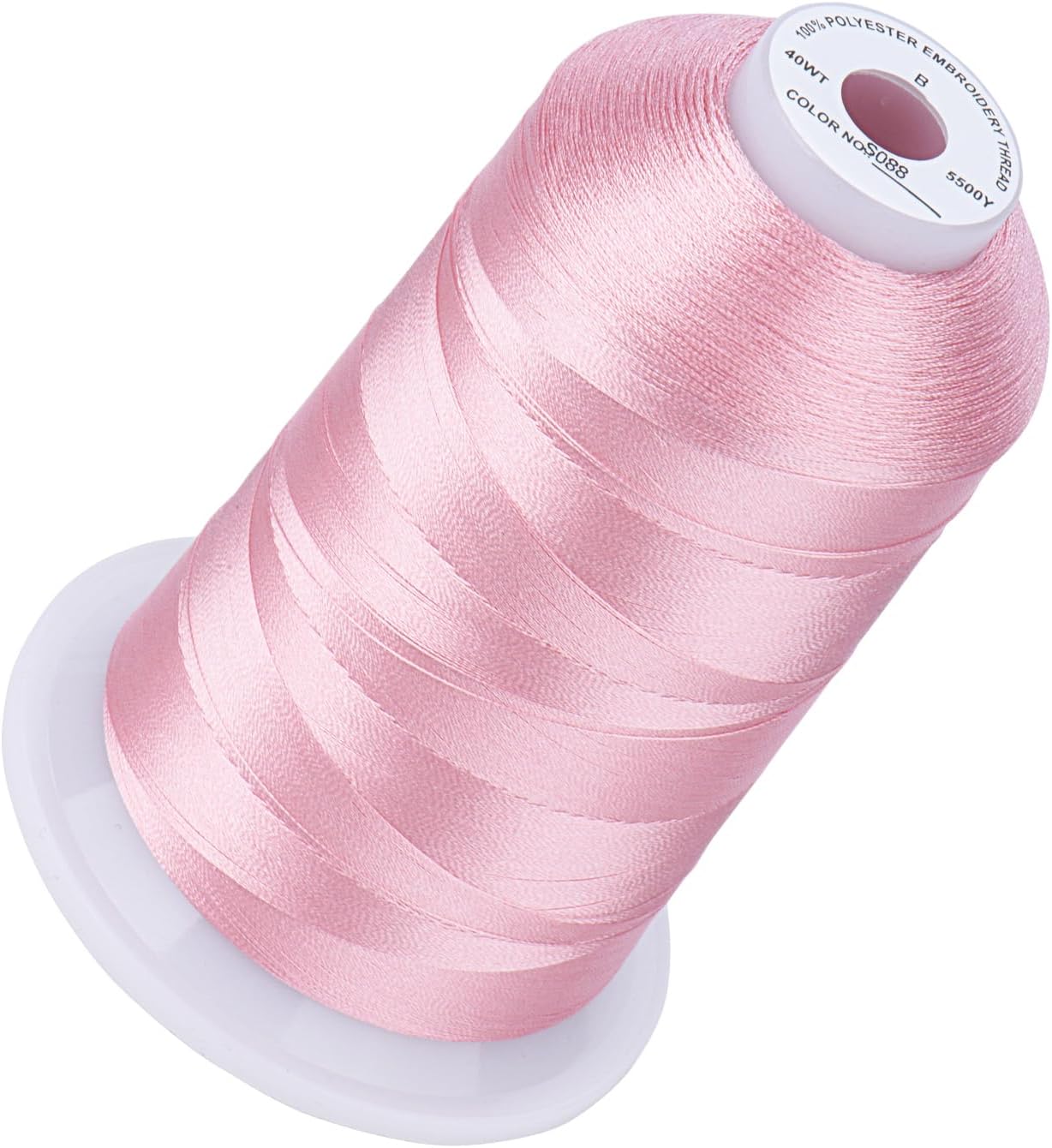 5500Yds/5000M 40WT Polyester Embroidery Thread Peachy Pink S088 | High-yardage 5000M spool offers smooth feeding and stable 40WT polyester thread for home and commercial embroidery machines.