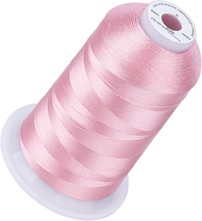 5500Yds/5000M 40WT Polyester Embroidery Thread Peachy Pink S088 | High-yardage 5000M spool offers smooth feeding and stable 40WT polyester thread for home and commercial embroidery machines.