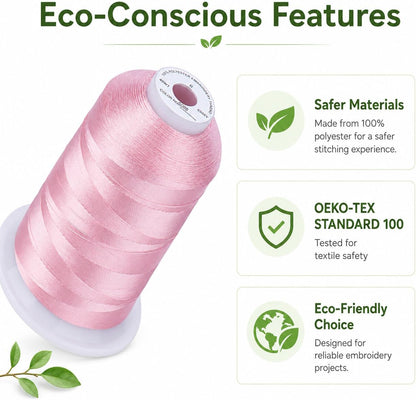 5500Yds/5000M 40WT Polyester Embroidery Thread Peachy Pink S088 | High-yardage 5000M spool offers smooth feeding and stable 40WT polyester thread for home and commercial embroidery machines.