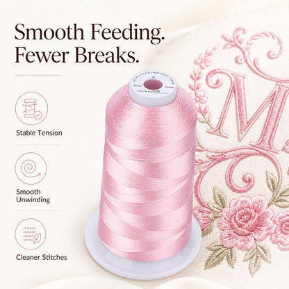 5500Yds/5000M 40WT Polyester Embroidery Thread Peachy Pink S088 | High-yardage 5000M spool offers smooth feeding and stable 40WT polyester thread for home and commercial embroidery machines.