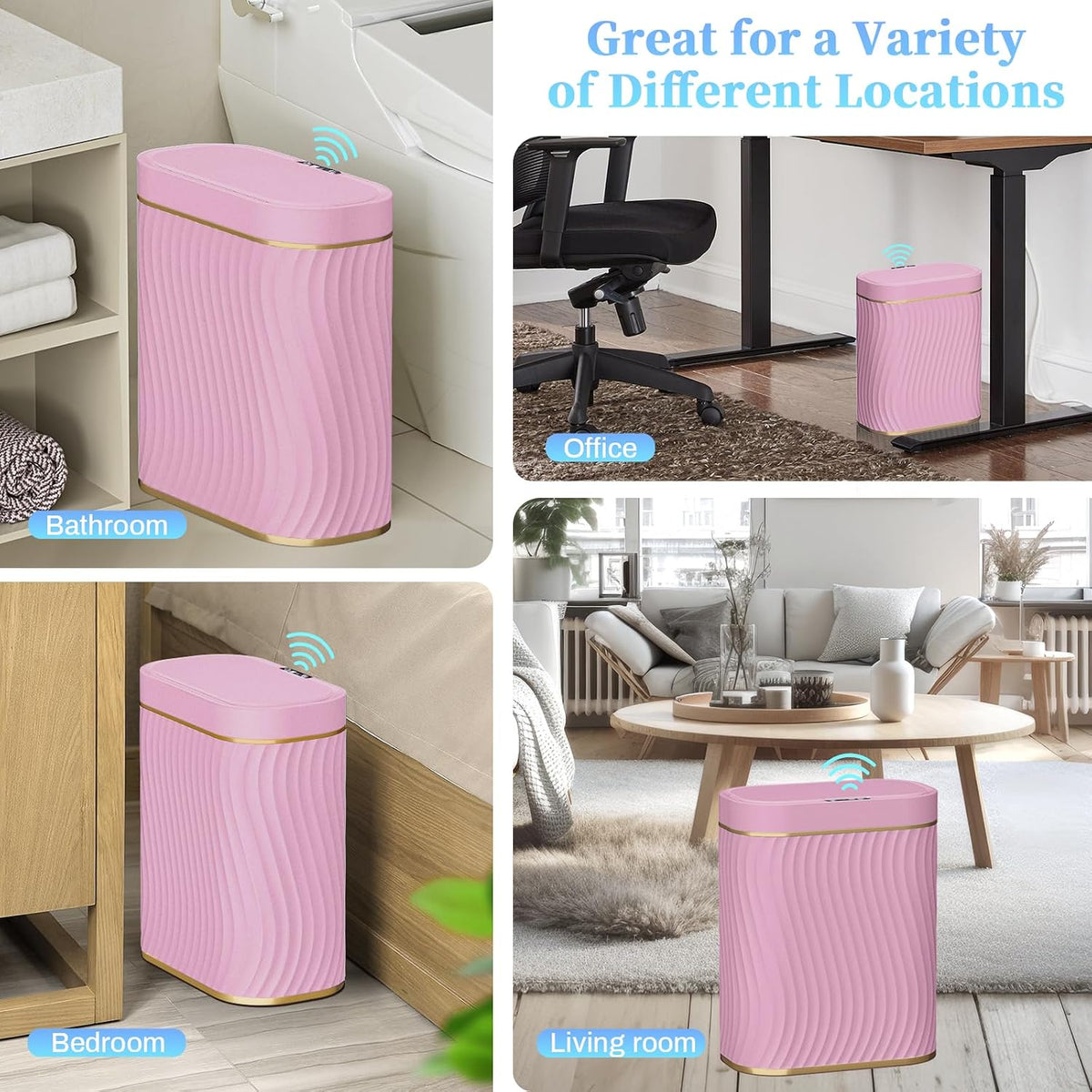 Bathroom Small Trash Can with Automatic Touchless Lid, 2.6 Gallon Smart Garbage Can Narrow Waterproof Trash Bin for Bedroom, Office, Living Room