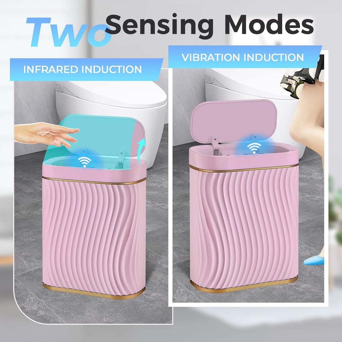 Bathroom Small Trash Can with Automatic Touchless Lid, 2.6 Gallon Smart Garbage Can Narrow Waterproof Trash Bin for Bedroom, Office, Living Room