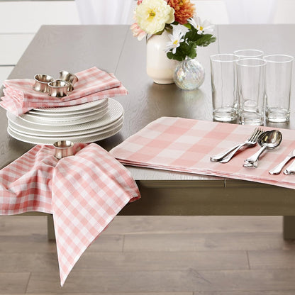 DII Cotton Napkin Set Machine Washable Everyday Basic, 20x20, Pink & White Gingham, 6 Count