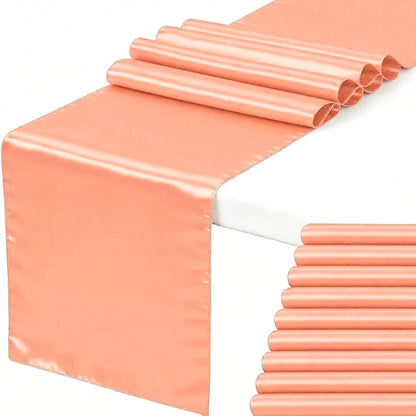 Satin Peach Table Runners 10 Pack for Wedding Parties - 12 x 108 inches Long, Ribbon Table Runners Birthday Banquet Hotel Restaurant Decorations (Peach, 10 Pieces)