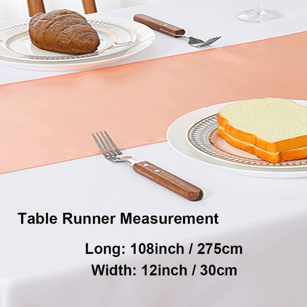 Satin Peach Table Runners 10 Pack for Wedding Parties - 12 x 108 inches Long, Ribbon Table Runners Birthday Banquet Hotel Restaurant Decorations (Peach, 10 Pieces)