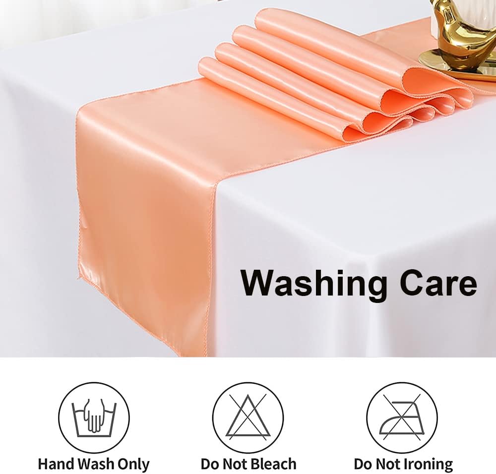 Satin Peach Table Runners 10 Pack for Wedding Parties - 12 x 108 inches Long, Ribbon Table Runners Birthday Banquet Hotel Restaurant Decorations (Peach, 10 Pieces)
