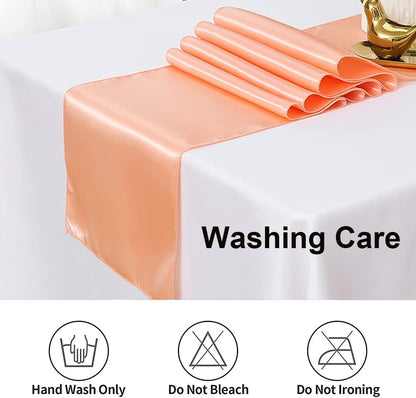 Satin Peach Table Runners 10 Pack for Wedding Parties - 12 x 108 inches Long, Ribbon Table Runners Birthday Banquet Hotel Restaurant Decorations (Peach, 10 Pieces)