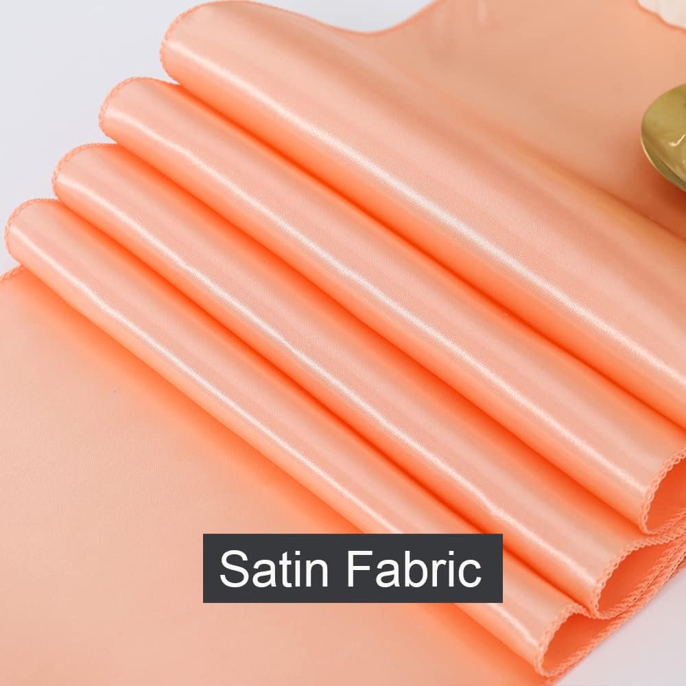 Satin Peach Table Runners 10 Pack for Wedding Parties - 12 x 108 inches Long, Ribbon Table Runners Birthday Banquet Hotel Restaurant Decorations (Peach, 10 Pieces)