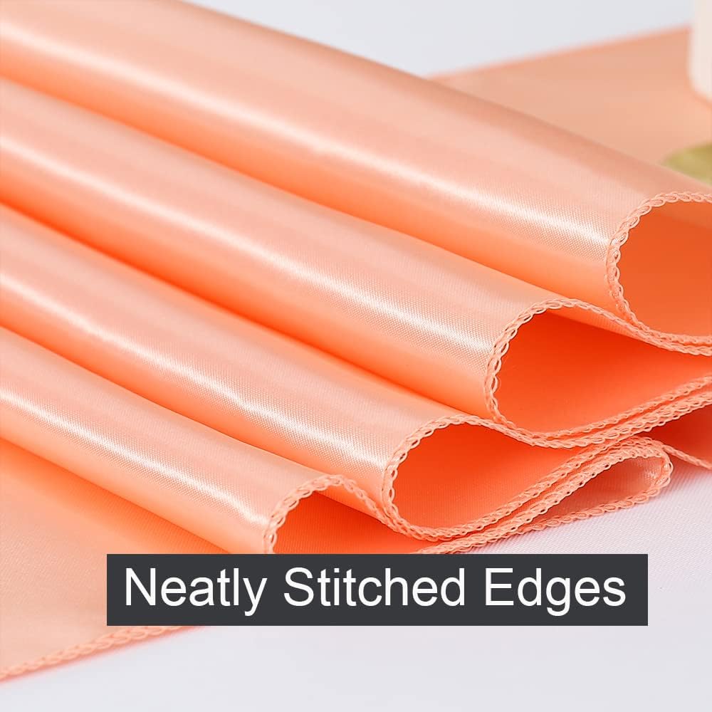 Satin Peach Table Runners 10 Pack for Wedding Parties - 12 x 108 inches Long, Ribbon Table Runners Birthday Banquet Hotel Restaurant Decorations (Peach, 10 Pieces)