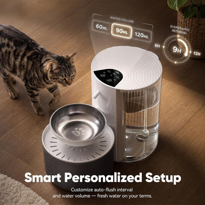 CZPET Wireless Cat Water Fountain No Filters, Wastewater Separation, Stainless Steel Bowl, Rechargeable, Ultra Quiet, Automatic 3L Pet Water Fountain for Cats & Small Dogs