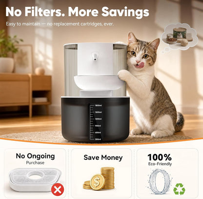 CZPET Wireless Cat Water Fountain No Filters, Wastewater Separation, Stainless Steel Bowl, Rechargeable, Ultra Quiet, Automatic 3L Pet Water Fountain for Cats & Small Dogs