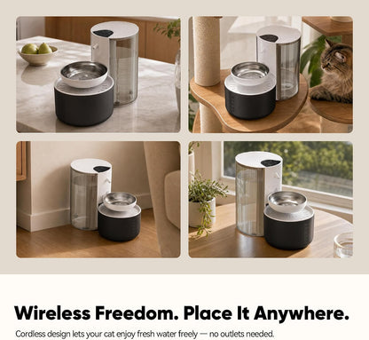 CZPET Wireless Cat Water Fountain No Filters, Wastewater Separation, Stainless Steel Bowl, Rechargeable, Ultra Quiet, Automatic 3L Pet Water Fountain for Cats & Small Dogs