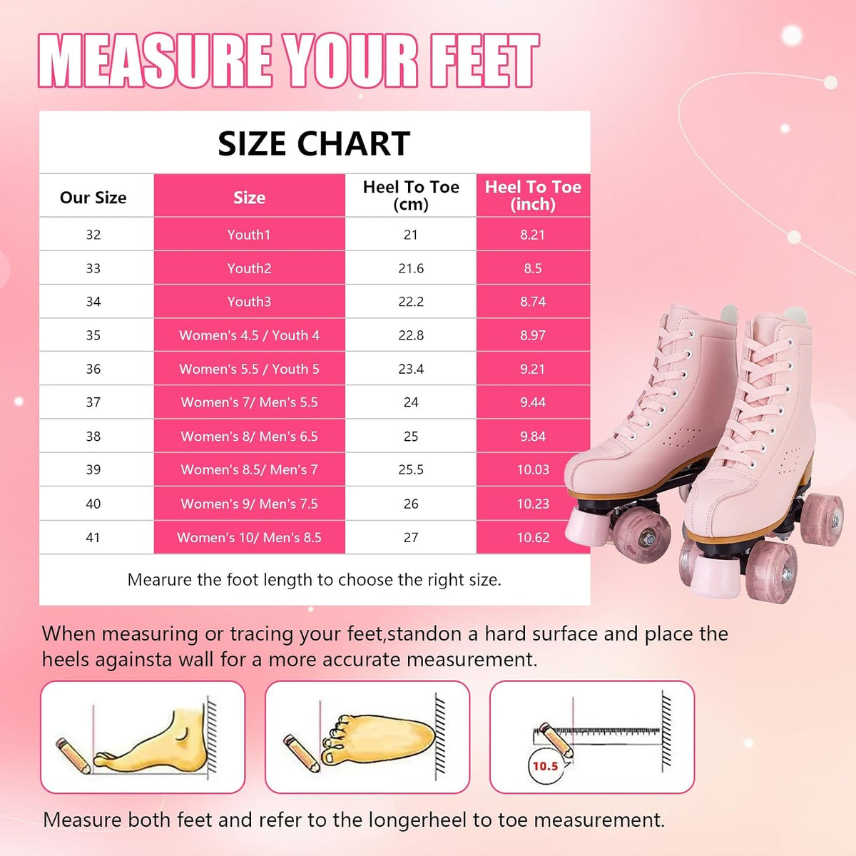 Womens Roller Skates Light Up Wheels, Artificial Leather Adjustable Double Row 4 Wheels Roller Skates Shiny Skates for Teens,Adult