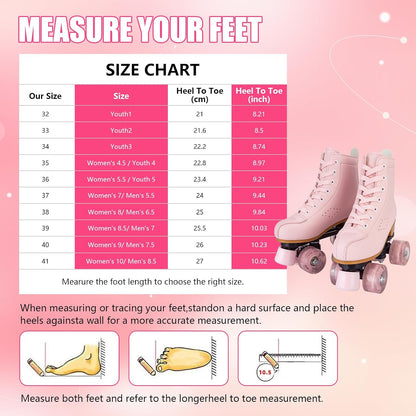 Womens Roller Skates Light Up Wheels, Artificial Leather Adjustable Double Row 4 Wheels Roller Skates Shiny Skates for Teens,Adult