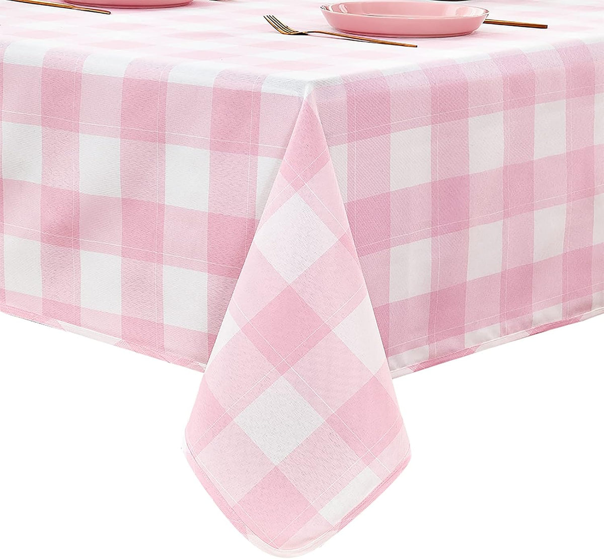 Gingham Tablecloth Rectangle 95x55 Inch Checkered Table Cloth Buffalo Plaid Yarn Dyed Washable Tablecloths for Easter Picnic Kitchen Dinner Holiday Outdoor BBQ & Party, Pink and White