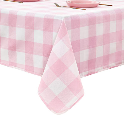 Gingham Tablecloth Rectangle 95x55 Inch Checkered Table Cloth Buffalo Plaid Yarn Dyed Washable Tablecloths for Easter Picnic Kitchen Dinner Holiday Outdoor BBQ & Party, Pink and White