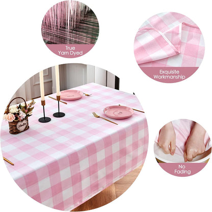 Gingham Tablecloth Rectangle 95x55 Inch Checkered Table Cloth Buffalo Plaid Yarn Dyed Washable Tablecloths for Easter Picnic Kitchen Dinner Holiday Outdoor BBQ & Party, Pink and White