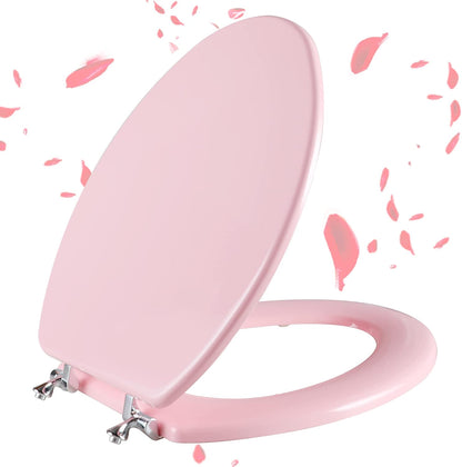 Wood Toilet Seat, Zinc Alloy Hinges (Elongated, Pink)