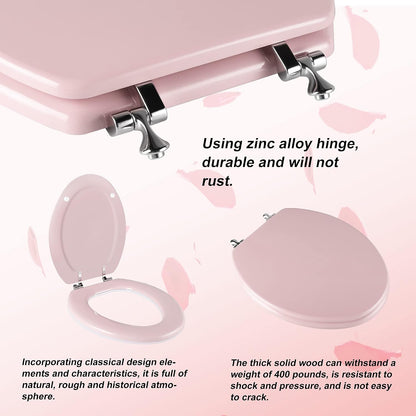 Wood Toilet Seat, Zinc Alloy Hinges (Elongated, Pink)