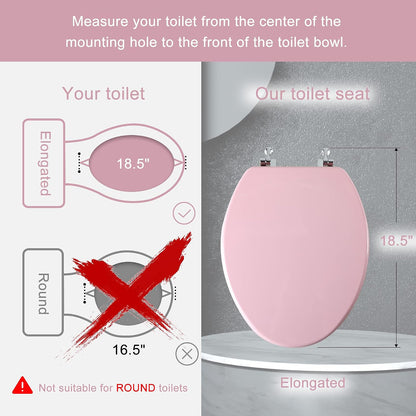 Wood Toilet Seat, Zinc Alloy Hinges (Elongated, Pink)