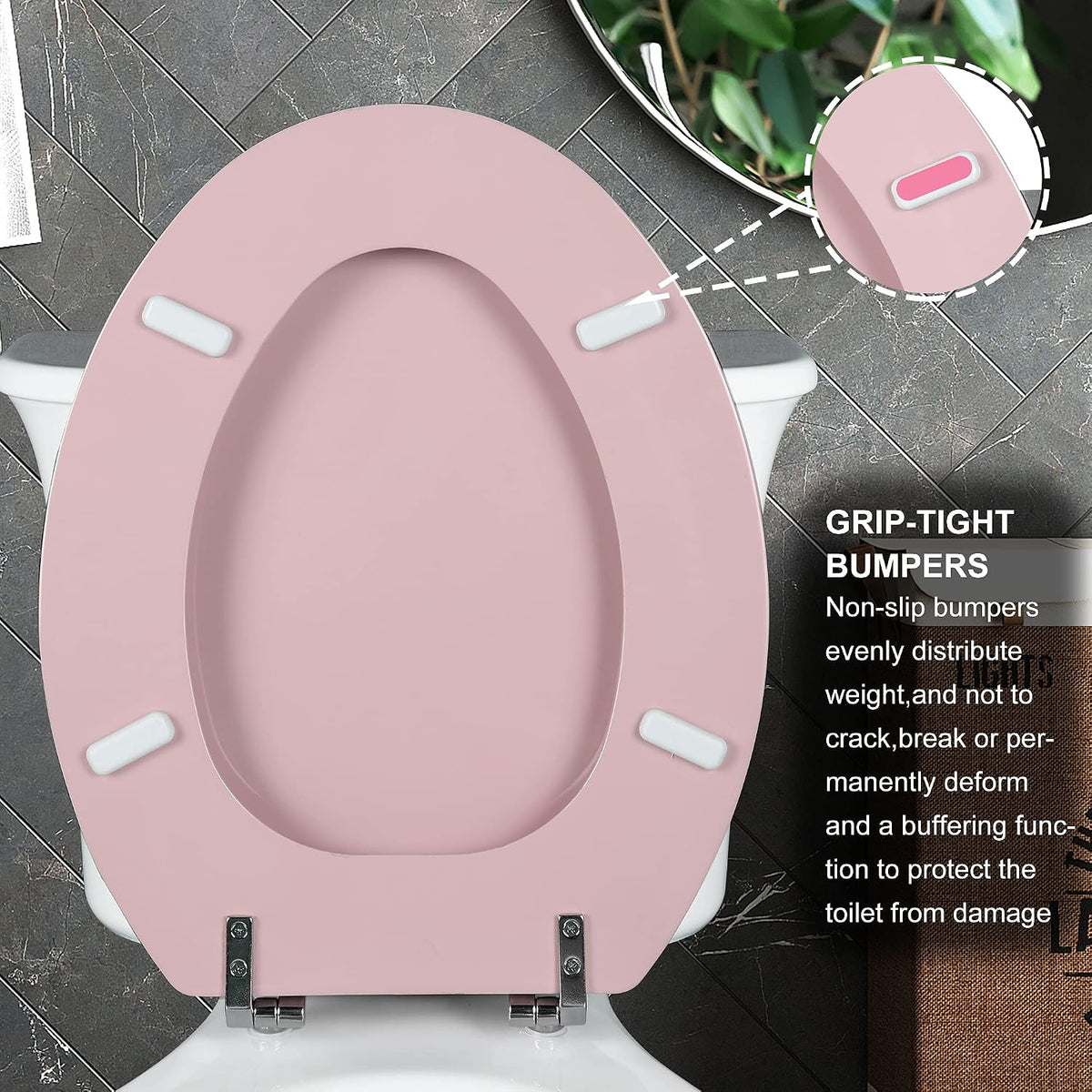Wood Toilet Seat, Zinc Alloy Hinges (Elongated, Pink)