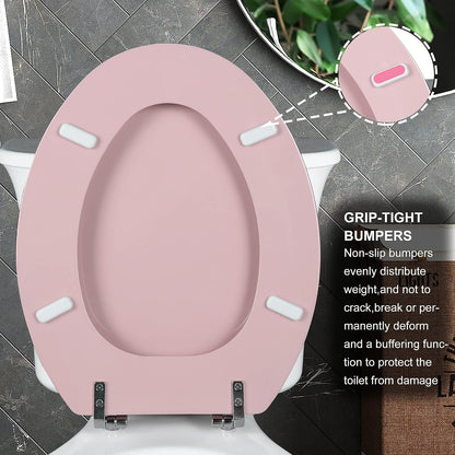 Wood Toilet Seat, Zinc Alloy Hinges (Elongated, Pink)