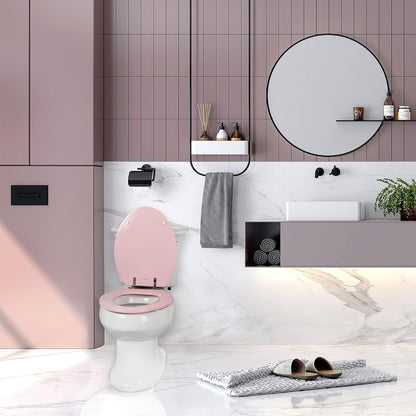 Wood Toilet Seat, Zinc Alloy Hinges (Elongated, Pink)