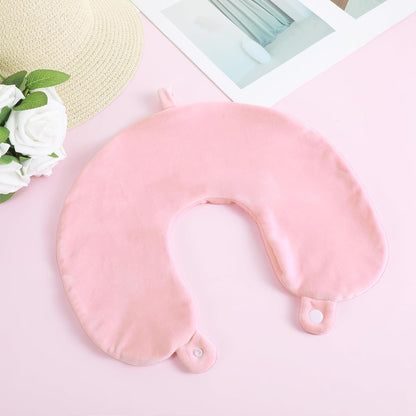 Neck Pillow Covers With Zipper, Travel Pillow Case Cover, Airplane Pillows Replacementt Cover Washable, Soft, Travel-Friendly U-Shaped, No Filler with Double Snap for Woman Man(Pink)13×11.81 inches