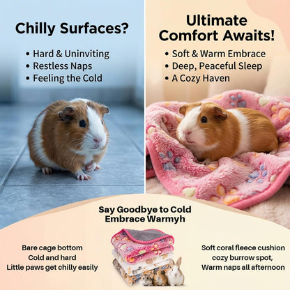 RAINFLOW 3Pcs Guinea Pig Fleece Blanket - Waterproof Washable Pet Cage Liner Pee Pad, Paw Print Absorbent Mat for Small Dog Rabbit Hamster Ferret Chinchilla, 23.6 x 15.7 Inch, 3 Colors