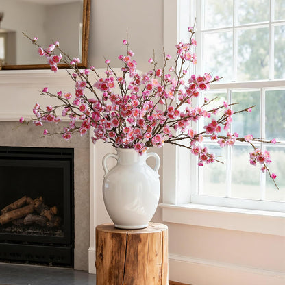 florisso 6 PCS Artificial Cherry Blossom Branches Spring Indoor Decoration, Faux Flowers 34.45" Long Stems Plum Fake Peach Plants Real Touch Silk for Wedding Home Bedroom Party Table Office, Pink