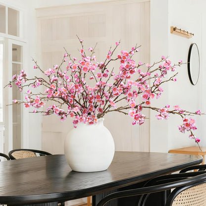 florisso 6 PCS Artificial Cherry Blossom Branches Spring Indoor Decoration, Faux Flowers 34.45" Long Stems Plum Fake Peach Plants Real Touch Silk for Wedding Home Bedroom Party Table Office, Pink