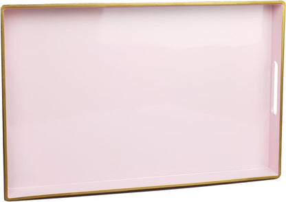 Pink Decorative Serving Tray with Handles, Elegant Plastic Coffee Table Tray for Ottoman, Living Room, Home Decor 15.6" X 10.2"
