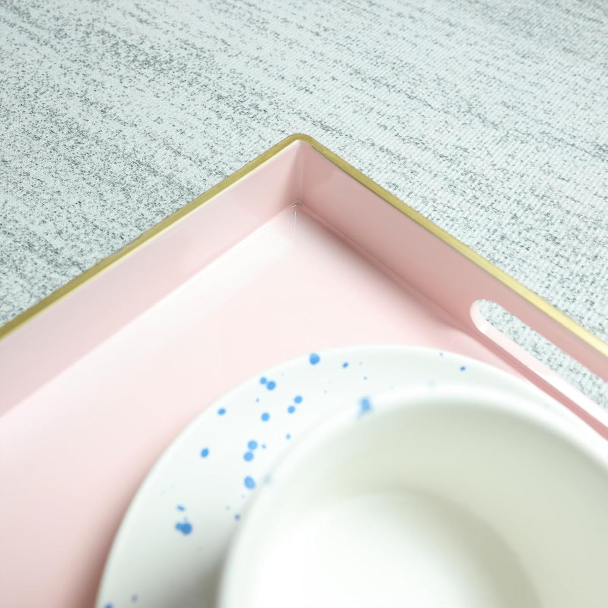 Pink Decorative Serving Tray with Handles, Elegant Plastic Coffee Table Tray for Ottoman, Living Room, Home Decor 15.6" X 10.2"