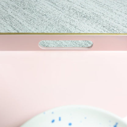 Pink Decorative Serving Tray with Handles, Elegant Plastic Coffee Table Tray for Ottoman, Living Room, Home Decor 15.6" X 10.2"
