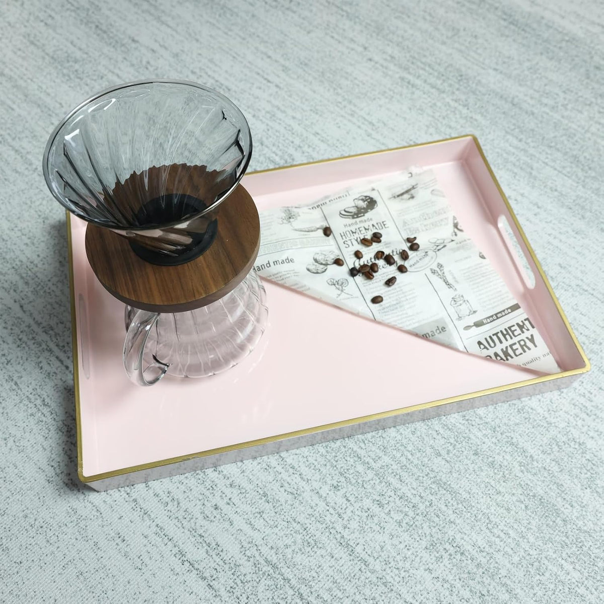 Pink Decorative Serving Tray with Handles, Elegant Plastic Coffee Table Tray for Ottoman, Living Room, Home Decor 15.6" X 10.2"