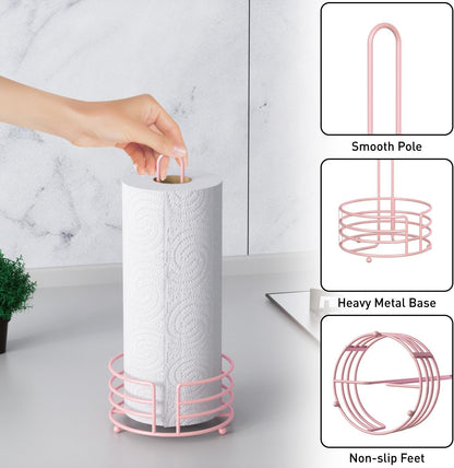 Buruis Metal Paper Towel Holder for Kitchen Countertop, Pastel Pink