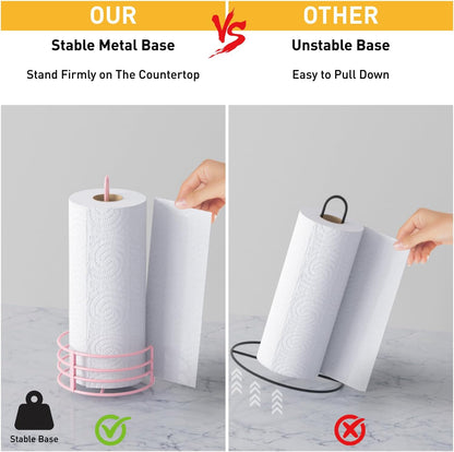 Buruis Metal Paper Towel Holder for Kitchen Countertop, Pastel Pink