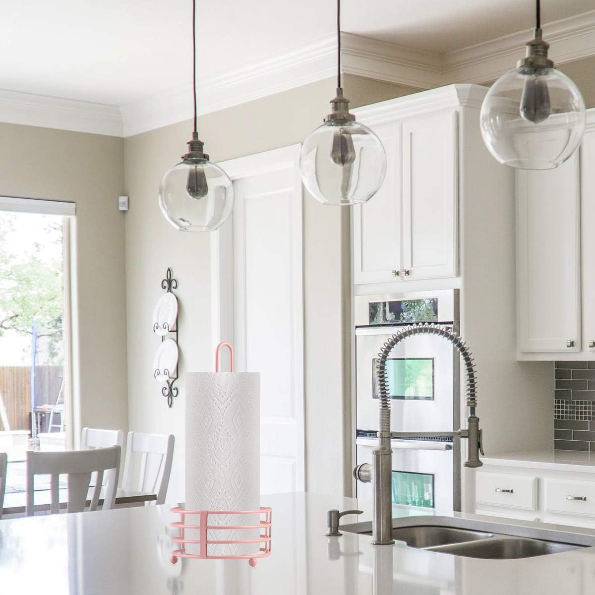 Buruis Metal Paper Towel Holder for Kitchen Countertop, Pastel Pink