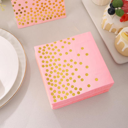 100 Pcs Pink Cocktail Napkins - Pink and Gold Paper Napkins Disposable for Birthday Bridal Shower Wedding Mother's Day Party