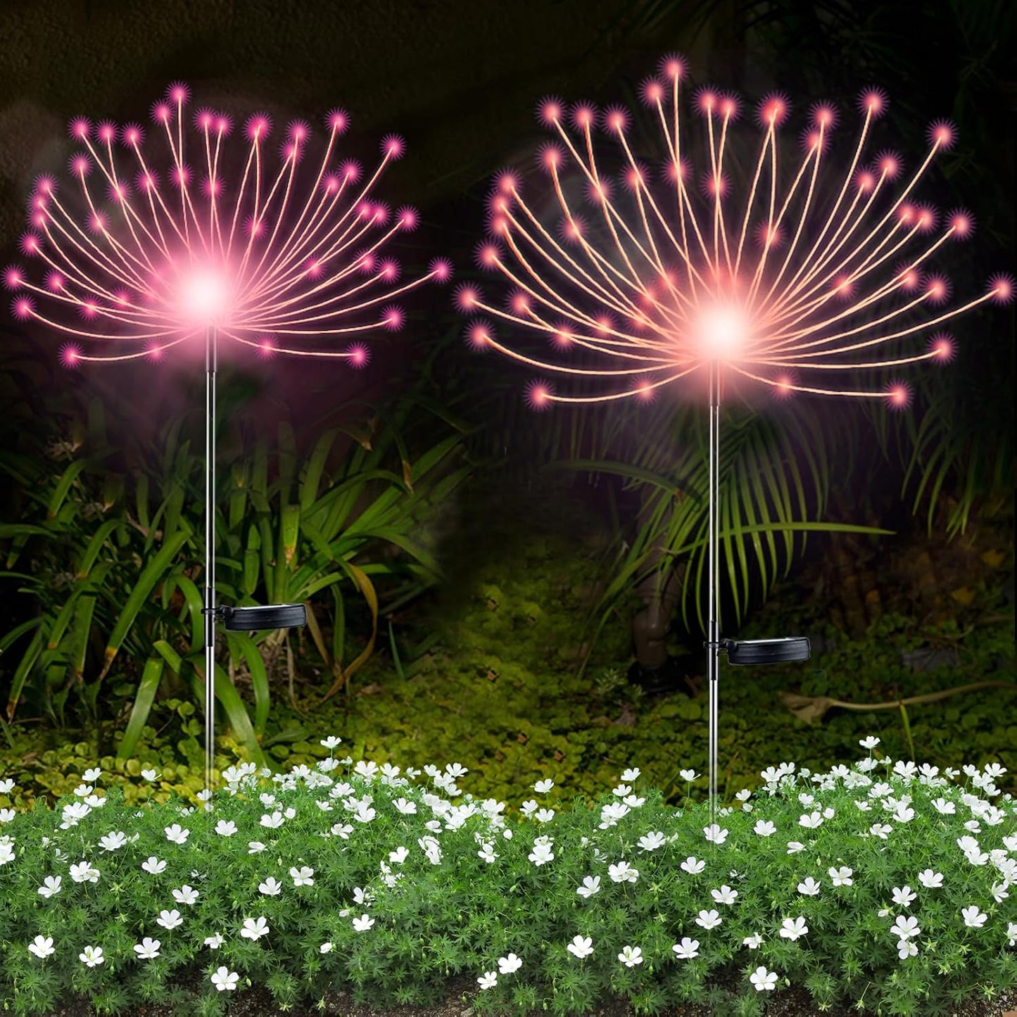 2 PCS Solar Firework Light, Outdoor Solar Garden Decorative Lights 120 LED Powered 40 Copper Wires String DIY Landscape Light for Walkway Pathway Backyard Decoration Parties Perfect Gifts(Pink)