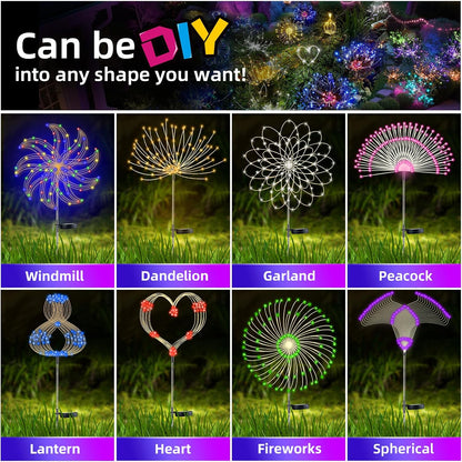 2 PCS Solar Firework Light, Outdoor Solar Garden Decorative Lights 120 LED Powered 40 Copper Wires String DIY Landscape Light for Walkway Pathway Backyard Decoration Parties Perfect Gifts(Pink)