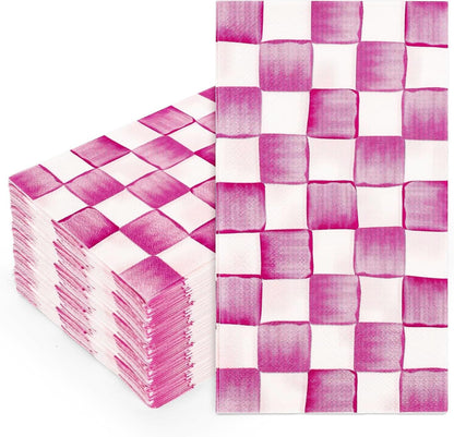 100Pcs Pink Plaid Guest Napkins Watercolor Checkered Disposable Napkins Gingham Paper Dinner Hand Towel for Bathroom Wedding Birthday Party Table Supplies