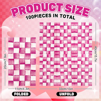 100Pcs Pink Plaid Guest Napkins Watercolor Checkered Disposable Napkins Gingham Paper Dinner Hand Towel for Bathroom Wedding Birthday Party Table Supplies