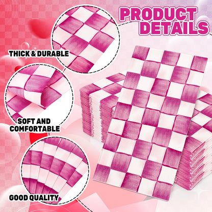 100Pcs Pink Plaid Guest Napkins Watercolor Checkered Disposable Napkins Gingham Paper Dinner Hand Towel for Bathroom Wedding Birthday Party Table Supplies