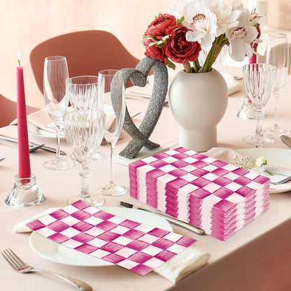 100Pcs Pink Plaid Guest Napkins Watercolor Checkered Disposable Napkins Gingham Paper Dinner Hand Towel for Bathroom Wedding Birthday Party Table Supplies