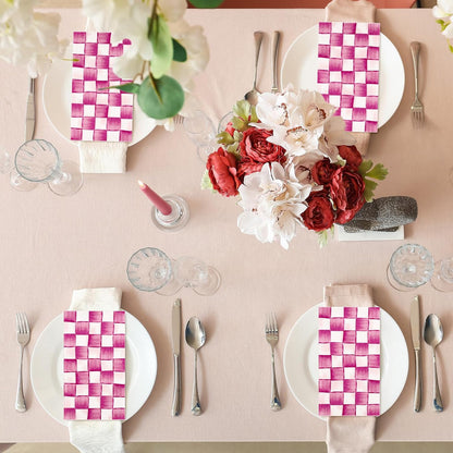 100Pcs Pink Plaid Guest Napkins Watercolor Checkered Disposable Napkins Gingham Paper Dinner Hand Towel for Bathroom Wedding Birthday Party Table Supplies