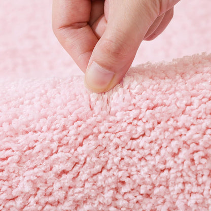 Oval Rug for Bathroom, Cute Boho Bath Mat with Pom, Pink, 36"x24"
