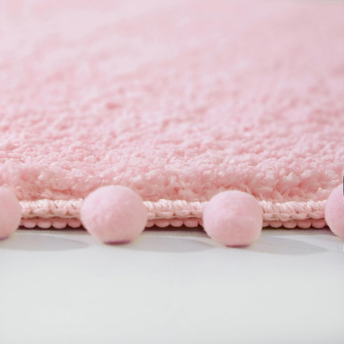 Oval Rug for Bathroom, Cute Boho Bath Mat with Pom, Pink, 36"x24"