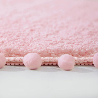 Oval Rug for Bathroom, Cute Boho Bath Mat with Pom, Pink, 36"x24"